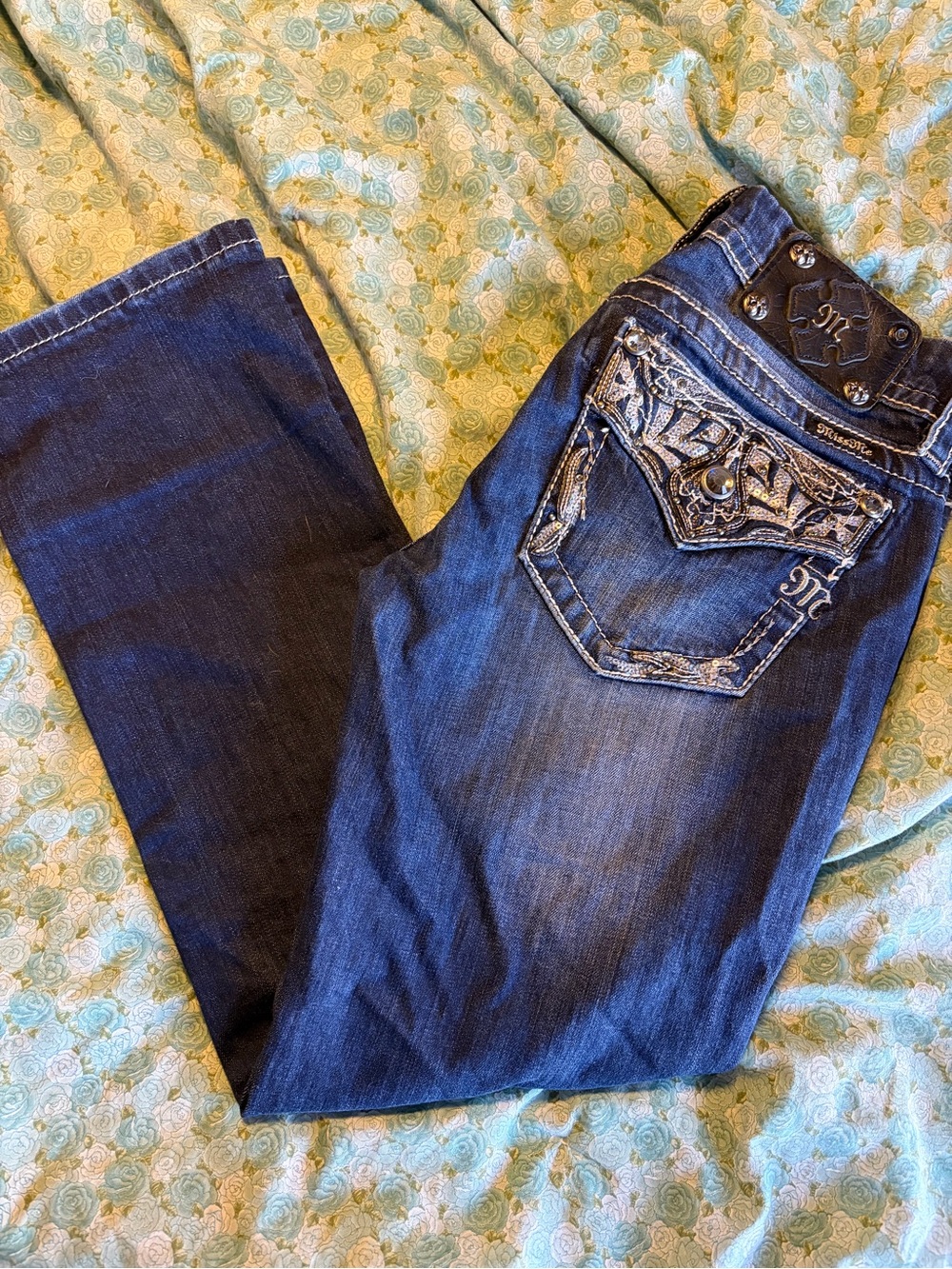 Miss Me Dark Blue Embroidered Boot Cut Jeans - Picture 1 of 3